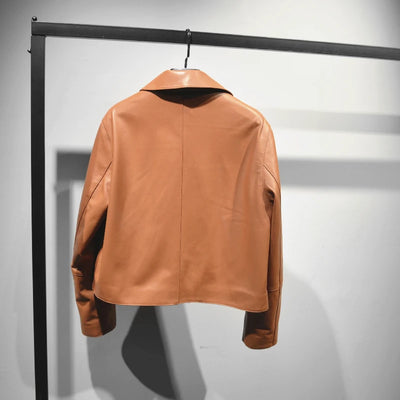 Women's Sheepskin Short Tops Harajuku Fashion Jassen Dames Slim Jaqueta De Couro Legítimo Square Collar Trendy Streetwear Coat