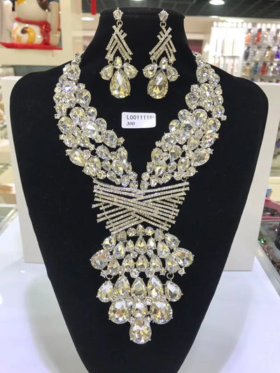 Women Luxury Necklaces Set Wedding Delicate Fashion Jewelery Set Crystal Rhinestone Earrings Jewelry Sets