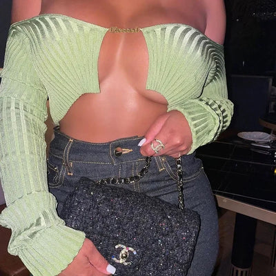 Cryptographic Autumn Knitted Sexy Cropped Sweaters Women Fashion Long Sleeve Cardigan Women Tops Pullovers Oversized Clothes