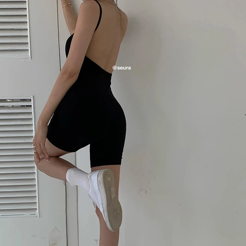 Jumpsuit women summer new style 2021 sexy tight-fitting hip shorts hot pants sleeveless black one-piece Body for women body sexy