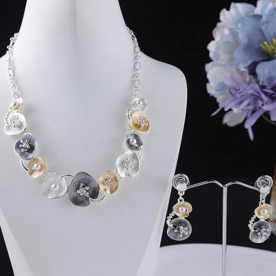 MeiceM Women Silver Plated Pendant Original Design Chain Leaf Necklace Drop Female Luxury Necklaces Set for Wedding Women's Mom