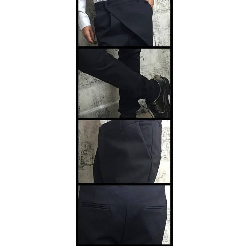 Men's trousers autumn winter fashion slim pants cross legs pants men black youth casual pants British style