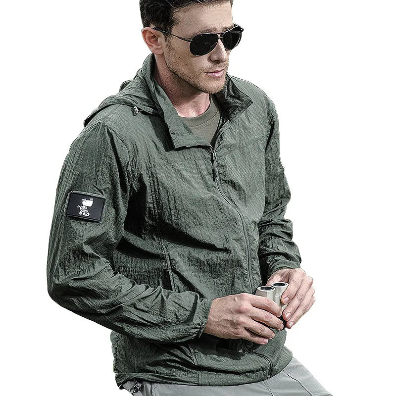 Summer Lightweight Tactical Jacket Men's Windbreaker Thin Skin Hooded Raincoat Quick Dry Breathable Waterproof Jacket