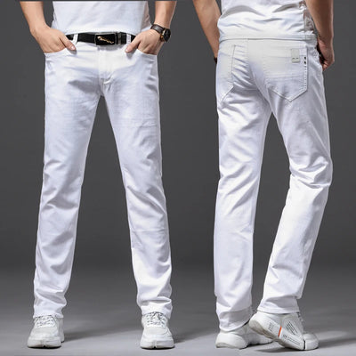 For four seasons comfortable white denim men jeans Fashion Casual Classic Style Slim Trousers Male Brand Advanced Stretch Pants