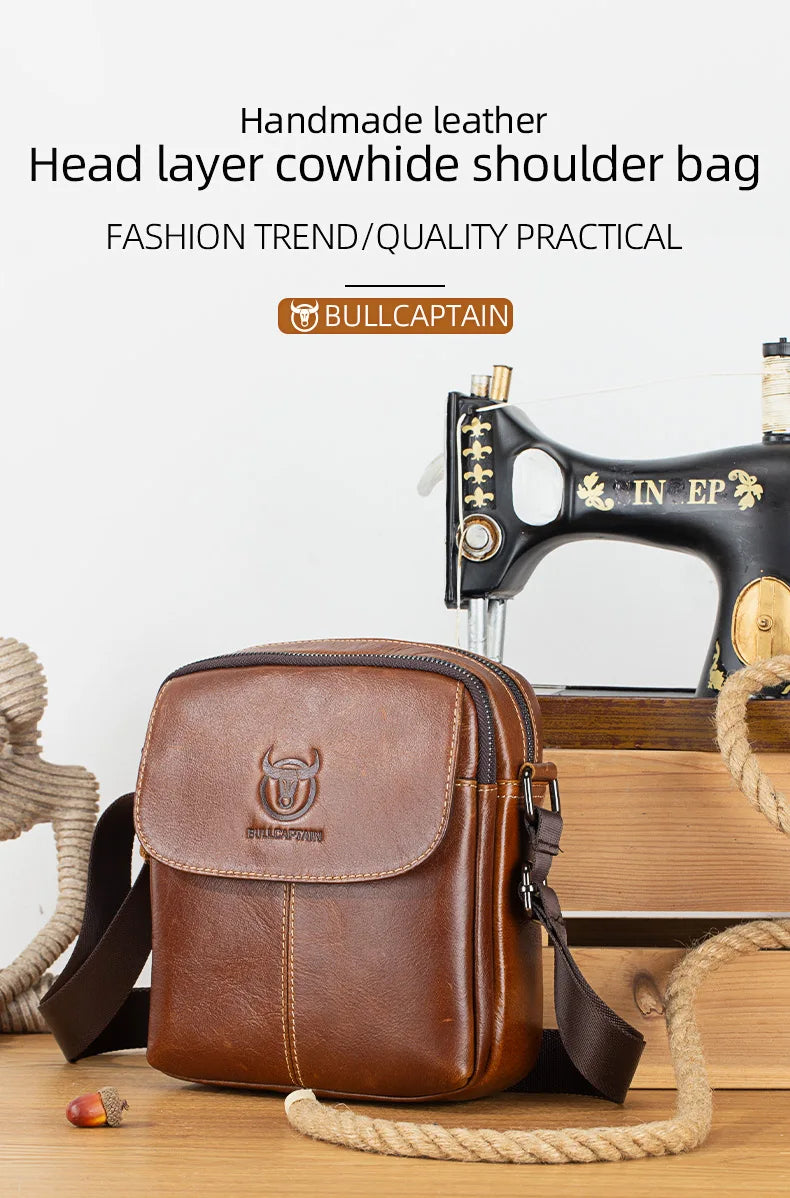 BULLCAPTAIN-Men's Leather Shoulder Bag Brand Casual Men's Bags Small Mini Multifunctional Crossbody Bag's D07