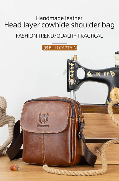 BULLCAPTAIN-Men's Leather Shoulder Bag Brand Casual Men's Bags Small Mini Multifunctional Crossbody Bag's D07