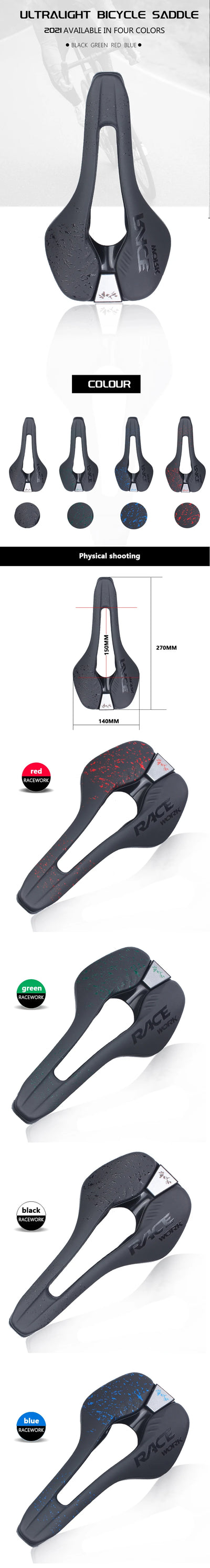 RACEWORK Bicycle Saddle MTB Mountain Road Bike Racing Seat TT Triathlon Ultralight Professional Saddles Cycling Parts