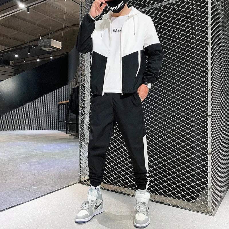 2025 Men Tracksuit Casual Joggers Hooded Sportswear Jackets And Pants 2 Piece Sets Hip Hop Running Sports Suit - Elanique