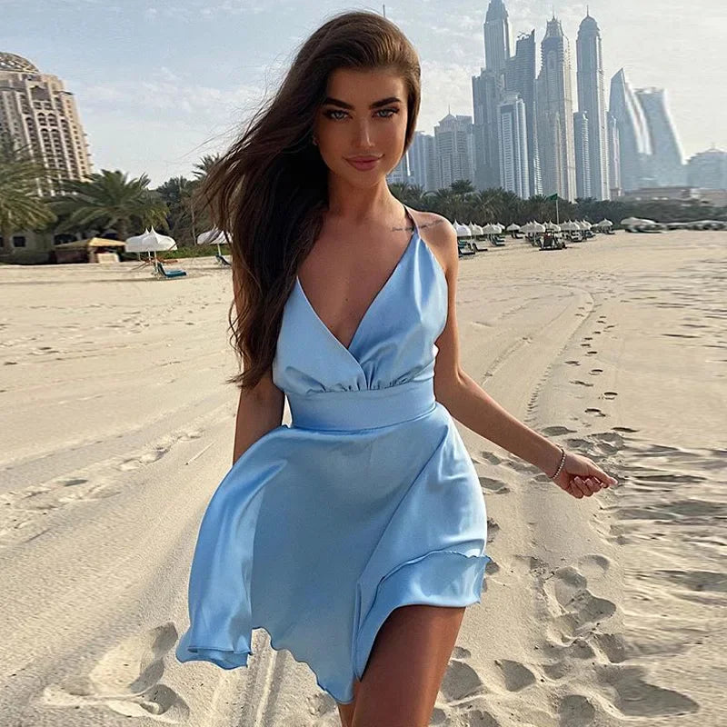 Women's Dress 2024 Fashion Summer elegant bow white female mini dress party cute sexy french romantic silk dress women