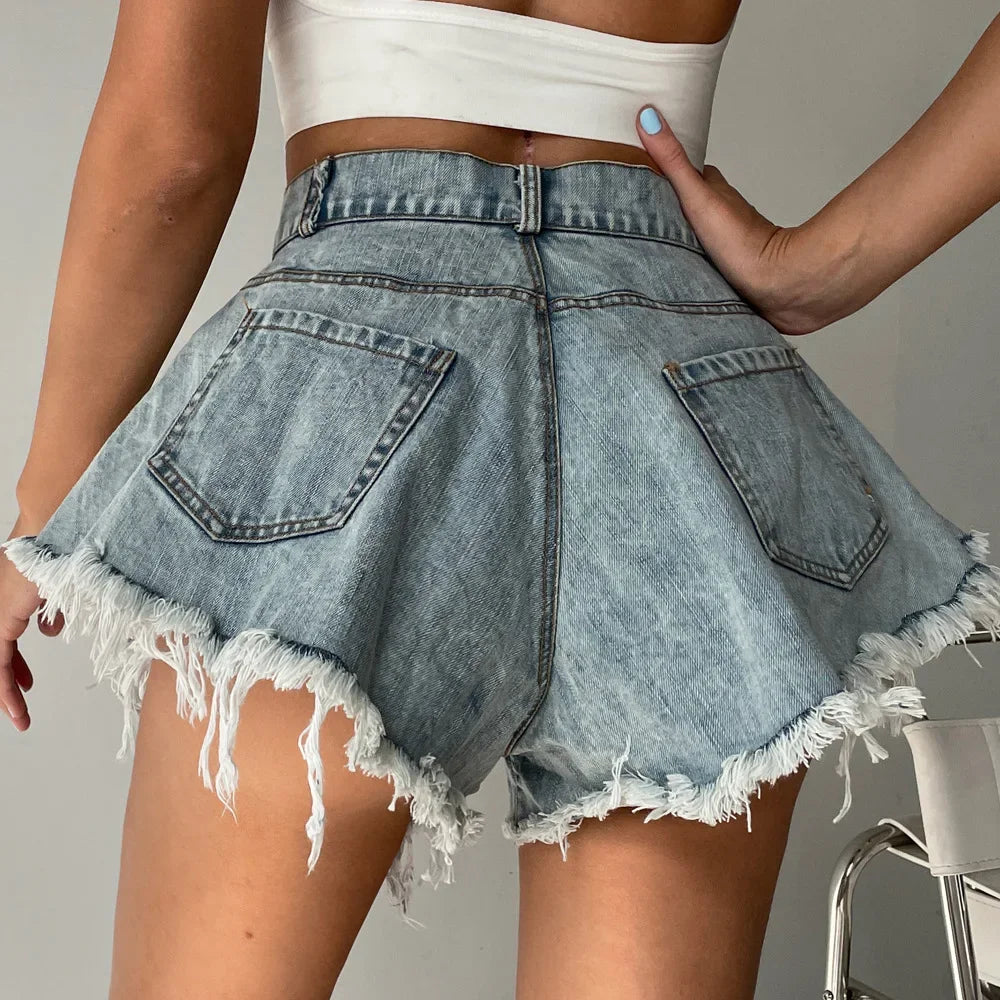 2025 Summer New Women Jeans Denim Shorts High Waist Loose Tassel Jeans S-xxl