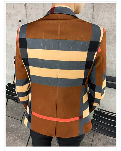 Men's Blazer 2021 Fashion British Style Contrast Plaid Stitching Pattern Striped Slim Casual High-quality Men's Clothing Jacket