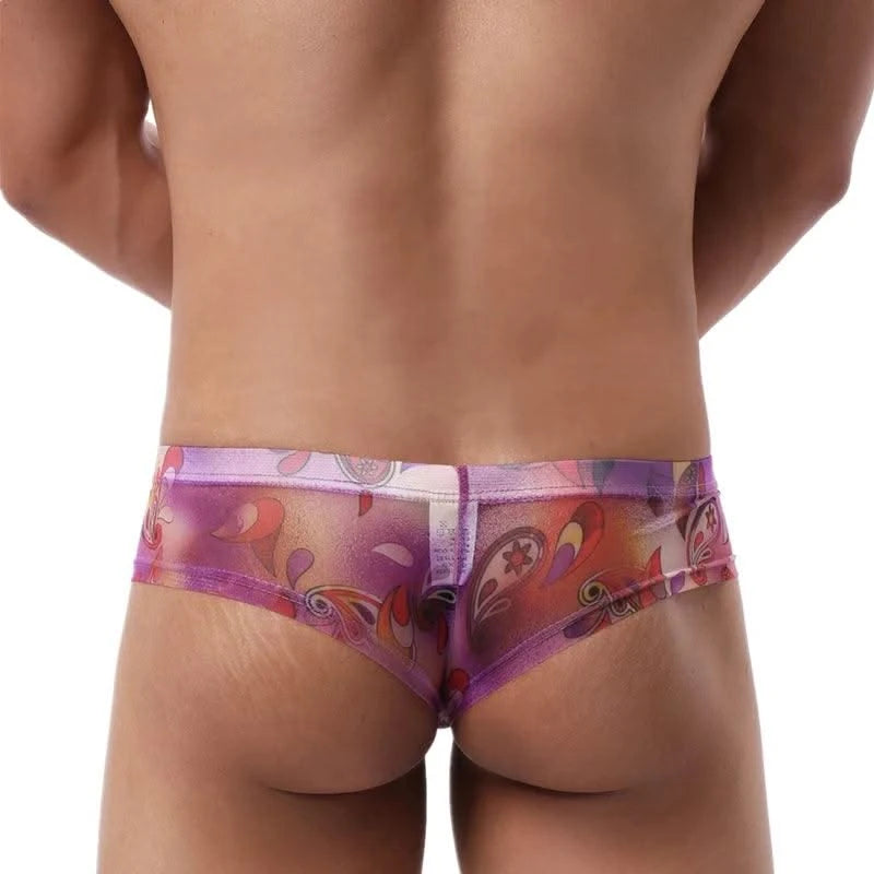 Sexy Mens Boxers Shorts Man Transparent Underwear Men Breathable Boxer Briefs Mesh Print Men's Panties Men U Pouch Bikini Shorts