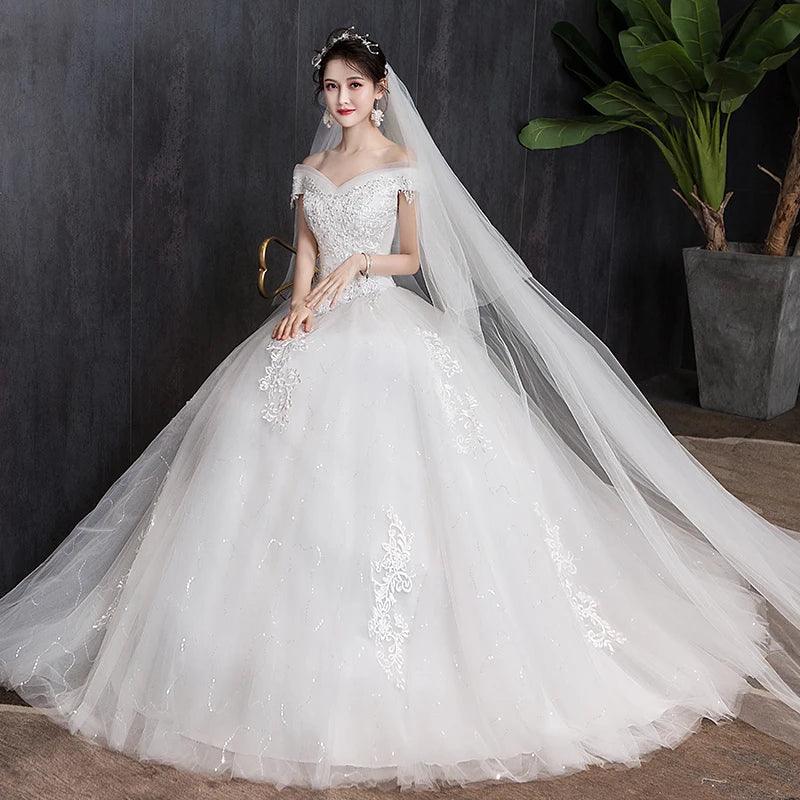 Shoulder Wedding Dress Light Appliques Pearls Lace Fashion Wholesale Cheap Simple Bride Dress Vestidos De Novia Customized