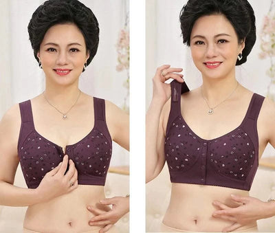 Front Closure Cotton Bras Women Removable Padded Bra Soft Camisole Middle Age Women Everyday Underwear Big Bust 50/115 B C Cup