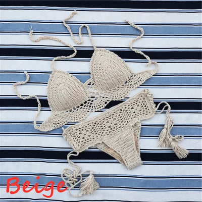 Handmade Crochet Push up Bikini Set Sexy Women Swimwear Crop Top Beach Swimsuit Suit