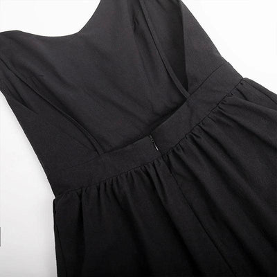 Women's Backless Straps Dress Breathable 100% Cotton Summer Black Party A-line Mini Dresses Woman's High Waist Elegant Sexy Robe