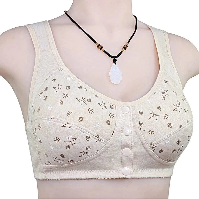 Front Closure Cotton Bras Women Removable Padded Bra Soft Camisole Middle Age Women Everyday Underwear Big Bust 50/115 B C Cup