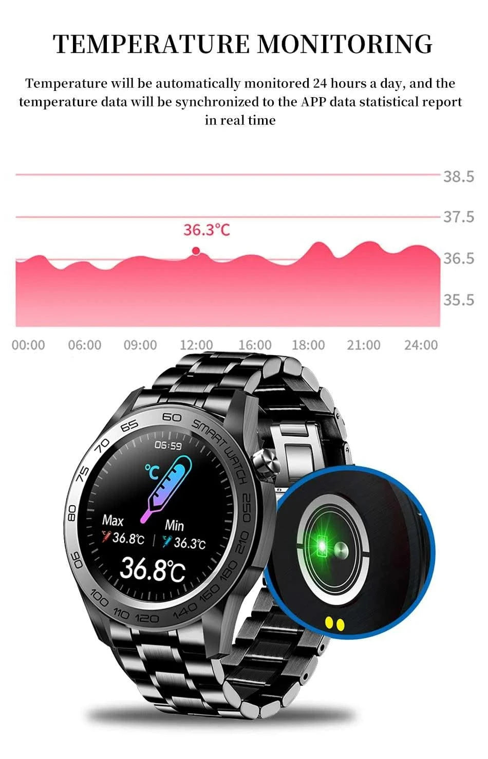 LIGE GPS Sport Track Recording Men Steel Band Smart Watch Body Temperature Activity Sport Fitness SmartWatches  Men Waterproof