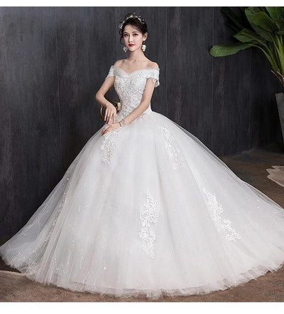 Shoulder Wedding Dress Light Appliques Pearls Lace Fashion Wholesale Cheap Simple Bride Dress Vestidos De Novia Customized