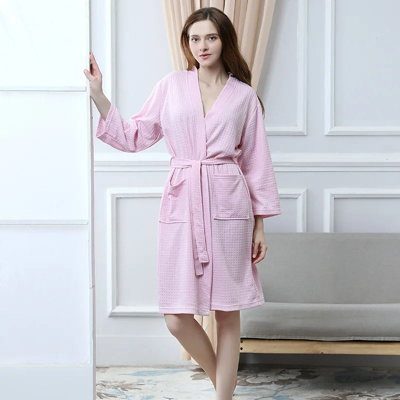 Waffle Couple Bathrobe Short Male Female Kimono Korean Style Nightwear Daily Casual Home Lounge Robe домашняя одежда женская