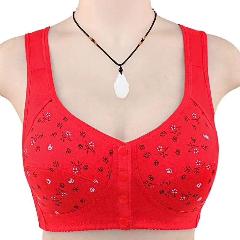 Front Closure Cotton Bras Women Removable Padded Bra Soft Camisole Middle Age Women Everyday Underwear Big Bust 50/115 B C Cup