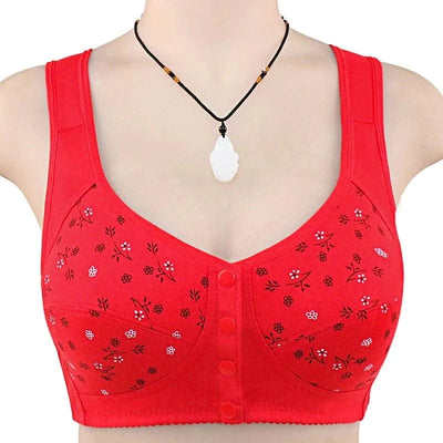 Front Closure Cotton Bras Women Removable Padded Bra Soft Camisole Middle Age Women Everyday Underwear Big Bust 50/115 B C Cup