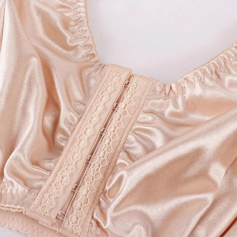 Women Full Coverage Bra Plus Size Comfort And Support Satin Bra Imitated Silk No Padded Wireless Front Closure Vest Underwear