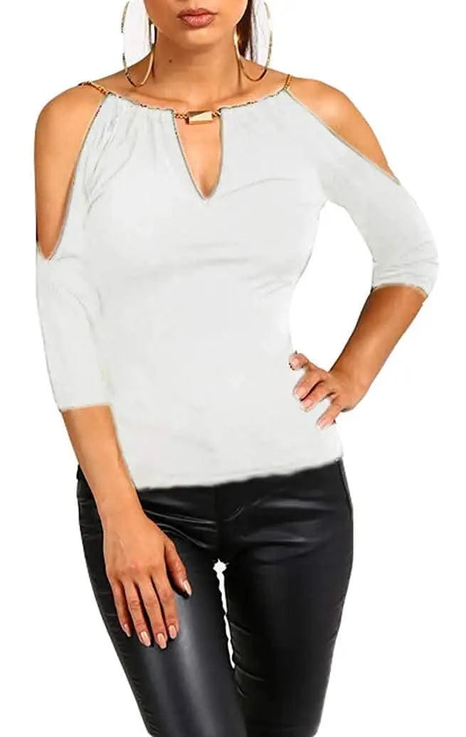 Women Summer Cotton Shirt Short Sleeve Off-shoulder Blouses Sexy Solid Loose Casual Shirt S-XL