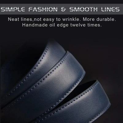 Blue Genuine Leather Automatic Buckle Strap Metal Belts for Men| Male