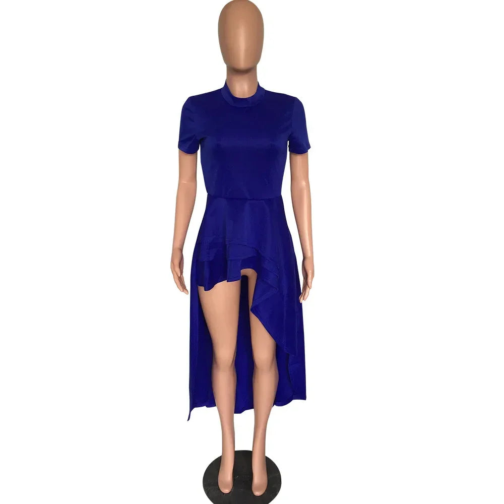 Fashion Evening Party Club Dress For Women Short Sleeve Irregular Ruffle Robe Dinner Dress Female African Clothing White Vestido