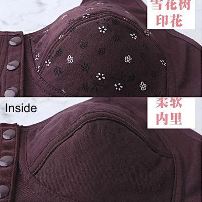 Front Closure Cotton Bras Women Removable Padded Bra Soft Camisole Middle Age Women Everyday Underwear Big Bust 50/115 B C Cup