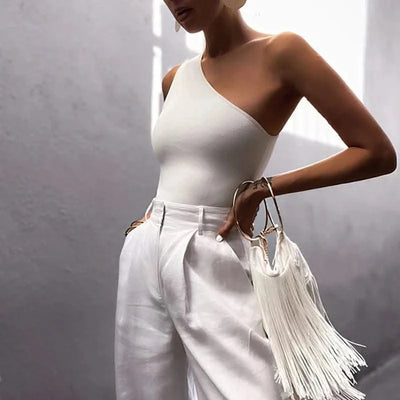 Women Sports Tank Tops Sexy Crop Tops Vest Casual One Shoulder