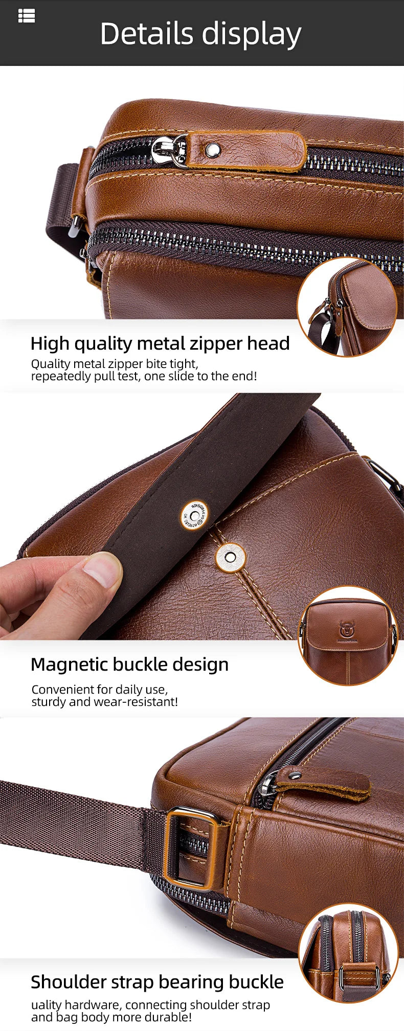 BULLCAPTAIN-Men's Leather Shoulder Bag Brand Casual Men's Bags Small Mini Multifunctional Crossbody Bag's D07
