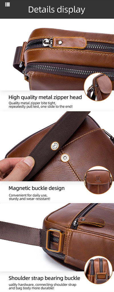 BULLCAPTAIN-Men's Leather Shoulder Bag Brand Casual Men's Bags Small Mini Multifunctional Crossbody Bag's D07