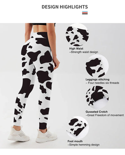 Yoga Pants Women Cow Black Leggings For Fitness High Waist Gym Legging Push Up Workout Fitness Women Printed Leggings