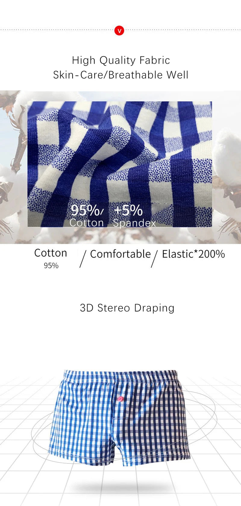 Men's Cotton Arrow Boxers Casual Plaid Elastic Waist Underwear Summer Loose Breathable Beach Pants Boxer Shorts Youth Panties