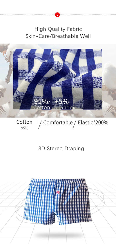 Men's Cotton Arrow Boxers Casual Plaid Elastic Waist Underwear Summer Loose Breathable Beach Pants Boxer Shorts Youth Panties