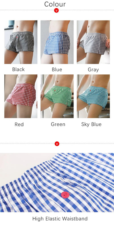 Men's Cotton Arrow Boxers Casual Plaid Elastic Waist Underwear Summer Loose Breathable Beach Pants Boxer Shorts Youth Panties