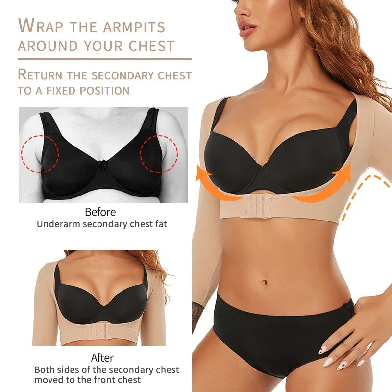 Upper Arm Shapers Compression Long Sleeves Women Arm Shapewear Humpback Posture Corrector Shoulder Breast Support Push Up Tops