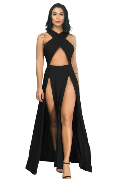 Sexy Black Irregular Split Bandage Long Dress 2021 Fashion Women Summer Dresses Casual Vestidos Party Femme Robe Plus Size New