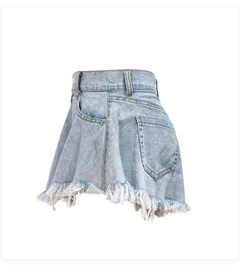 2025 Summer New Women Jeans Denim Shorts High Waist Loose Tassel Jeans S-xxl