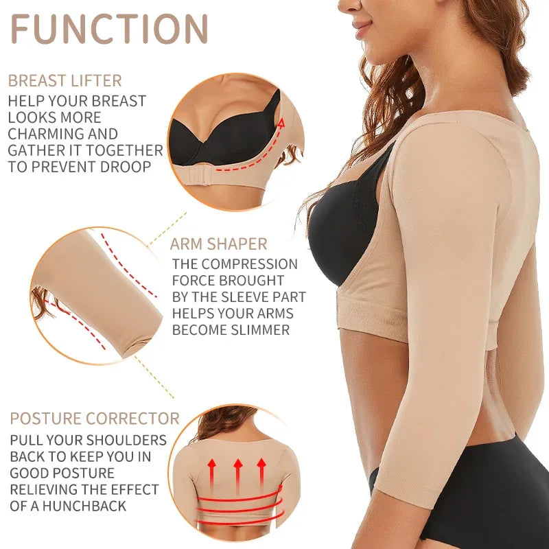 Upper Arm Shapers Compression Long Sleeves Women Arm Shapewear Humpback Posture Corrector Shoulder Breast Support Push Up Tops