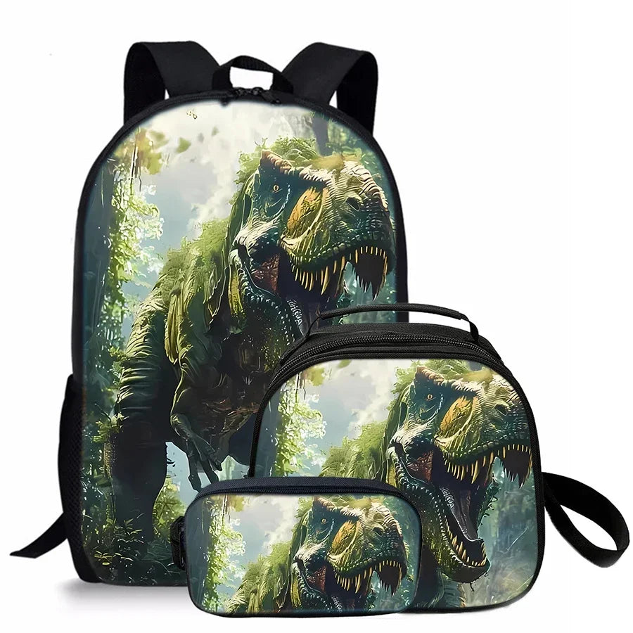 3 Pcs Set Dinosaur Round Lunch Bags ,Pencil Bags ,School Bags for Boy/Girls Best Gifts 3D Cartoon Backpack for Children