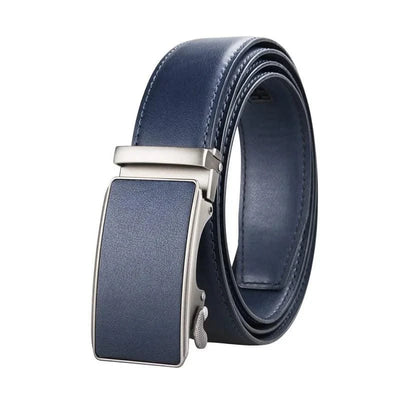 Blue Genuine Leather Automatic Buckle Strap Metal Belts for Men| Male