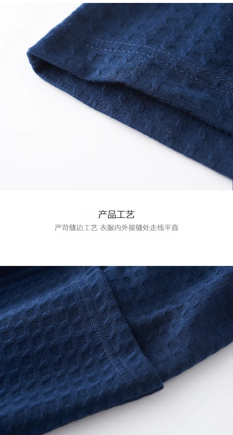 Waffle Couple Bathrobe Short Male Female Kimono Korean Style Nightwear Daily Casual Home Lounge Robe домашняя одежда женская