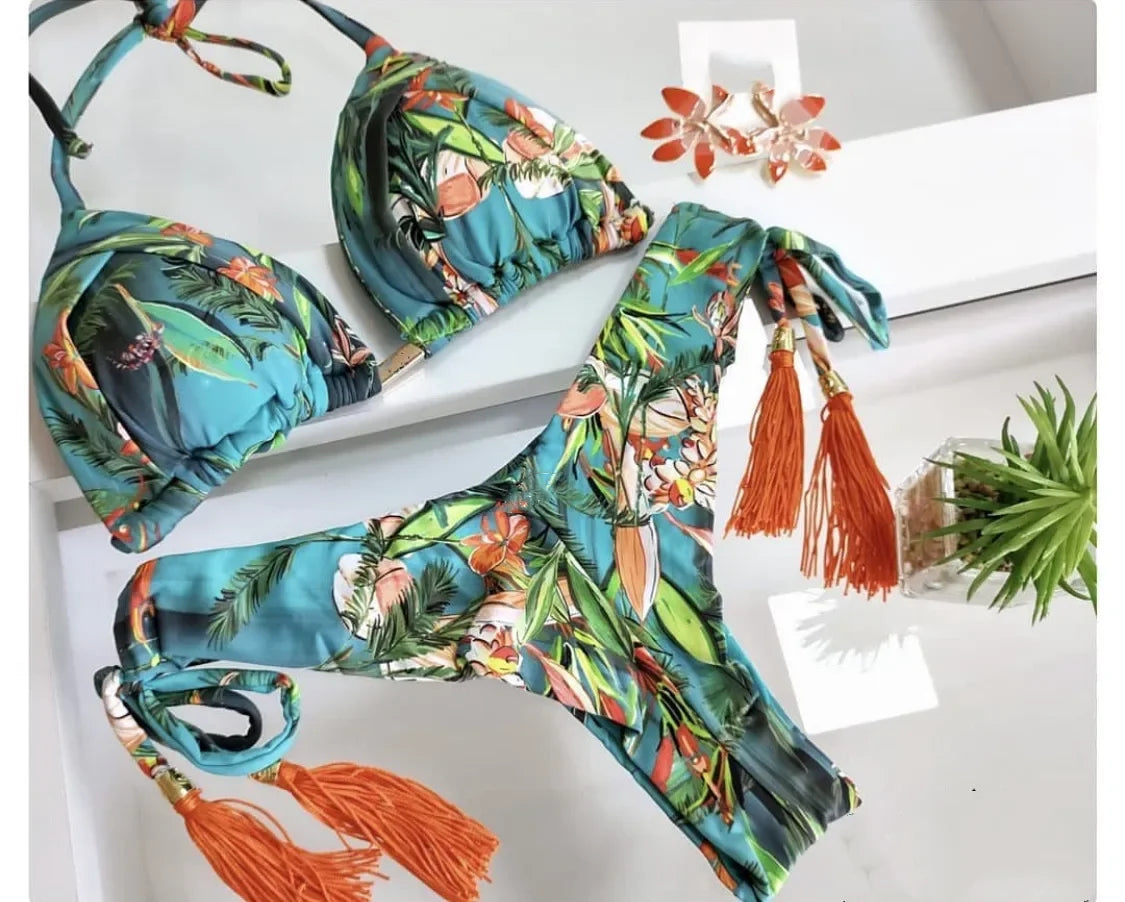 2022 Bikini Set Women Swimwear Push Up Swimsuit Bottom Print Brazilian Biquini Bathing Suit Swim Wear Beach