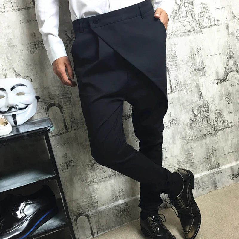 Men's trousers autumn winter fashion slim pants cross legs pants men black youth casual pants British style