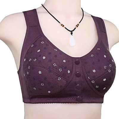 Front Closure Cotton Bras Women Removable Padded Bra Soft Camisole Middle Age Women Everyday Underwear Big Bust 50/115 B C Cup