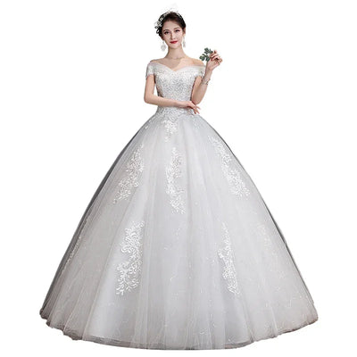 Shoulder Wedding Dress Light Appliques Pearls Lace Fashion Wholesale Cheap Simple Bride Dress Vestidos De Novia Customized