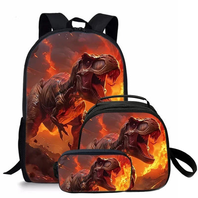 3 Pcs Set Dinosaur Round Lunch Bags ,Pencil Bags ,School Bags for Boy/Girls Best Gifts 3D Cartoon Backpack for Children
